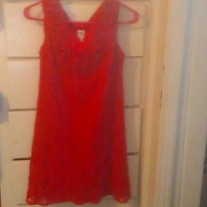 Sangria red crochet overlay shift dress